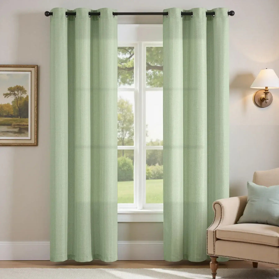 Solid Linen Textured Grommet Curtains - Jinchan Home