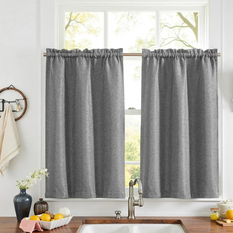 Faux Linen Solid Kitchen Curtains - Jinchan Home