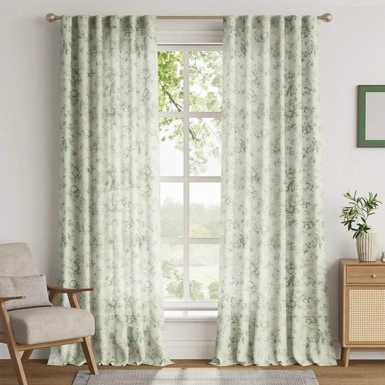 Vintage Bird & Vine Linen Curtains - Jinchan Home