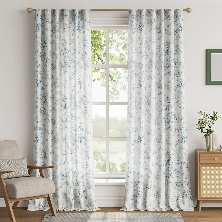 Vintage Bird & Vine Linen Curtains - Jinchan Home