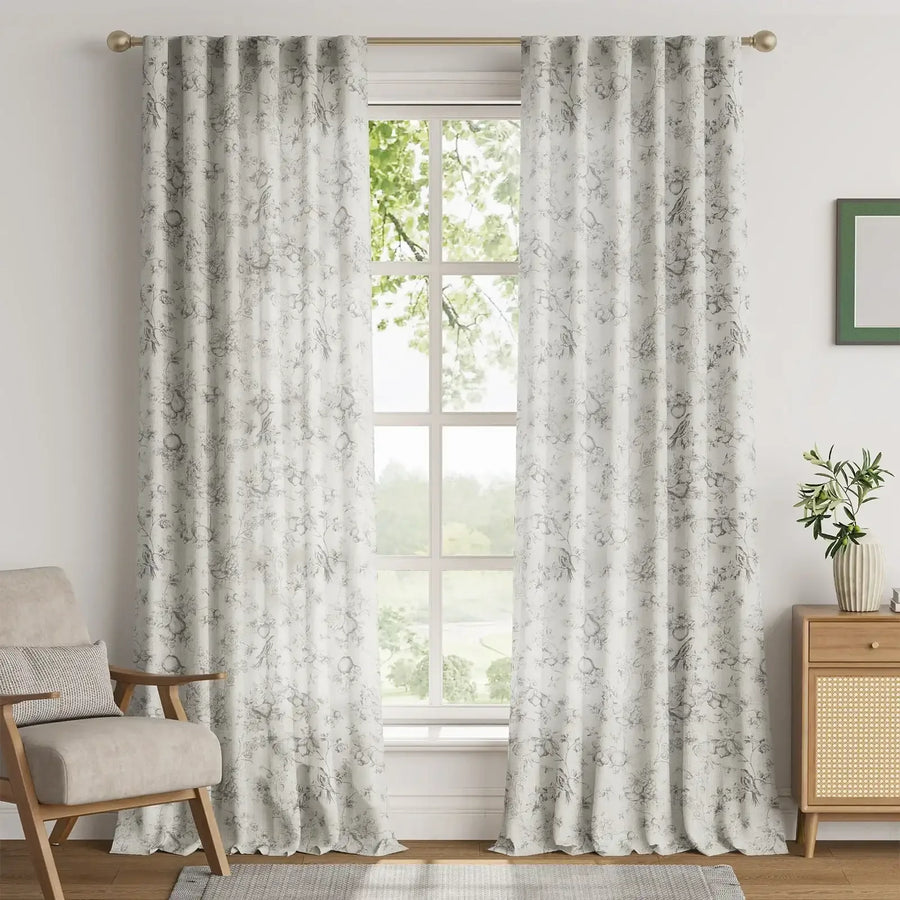 Vintage Bird & Vine Linen Curtains - Jinchan Home