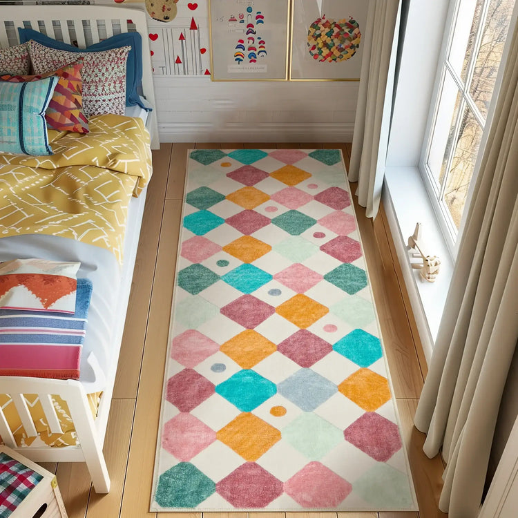 Colorful Diamond Checker Rug - Jinchan Home