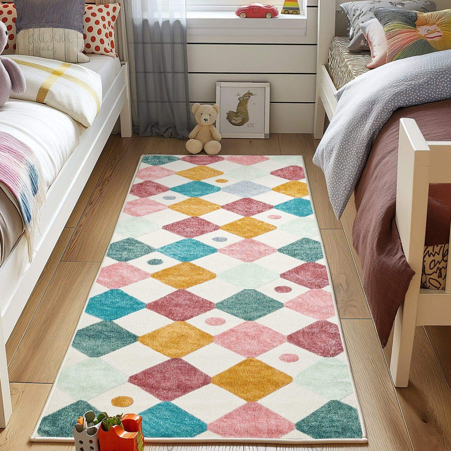 Colorful Diamond Checker Rug - Jinchan Home