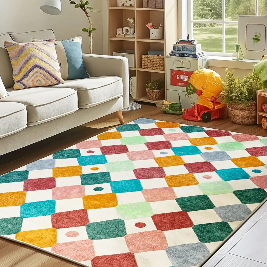 Colorful Diamond Checker Rug - Jinchan Home