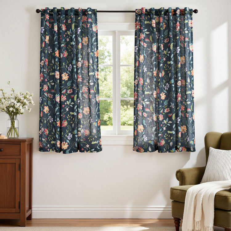 Hattie Floral Linen Blend Curtains - Jinchan Home