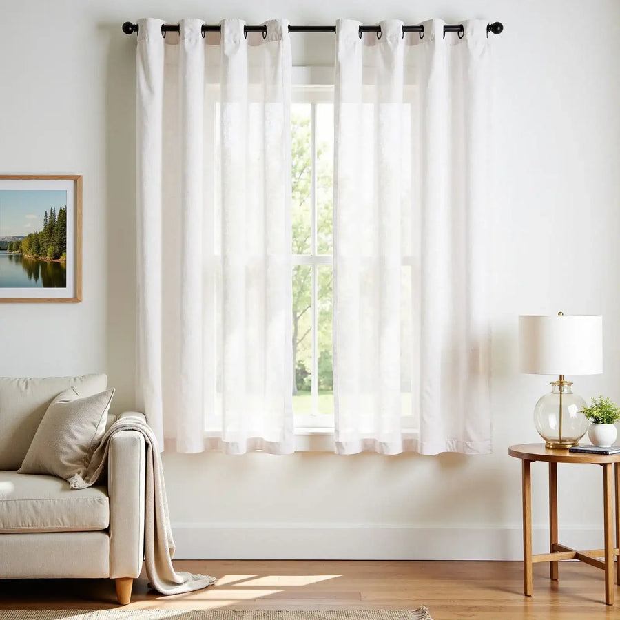 Solid Color Linen Blend Grommet Curtains - Jinchan Home