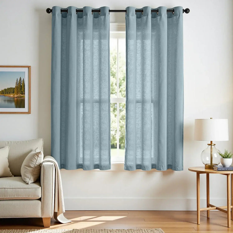 Solid Color Linen Blend Grommet Curtains - Jinchan Home
