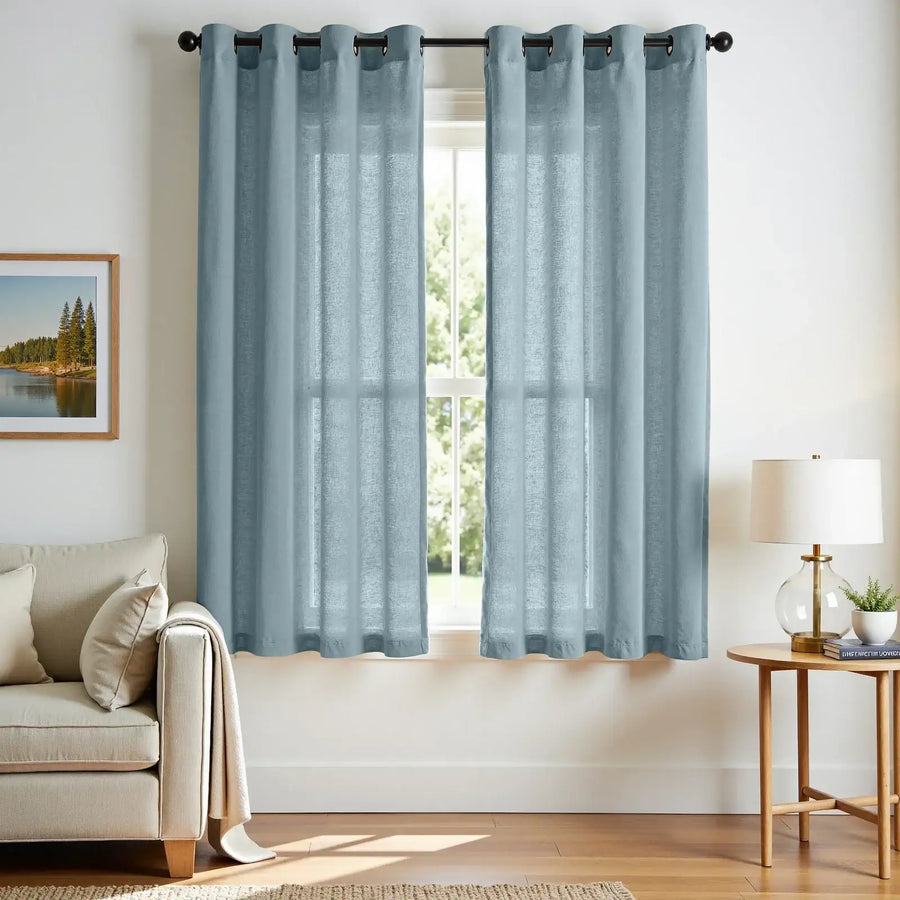 Solid Color Linen Blend Grommet Curtains - Jinchan Home
