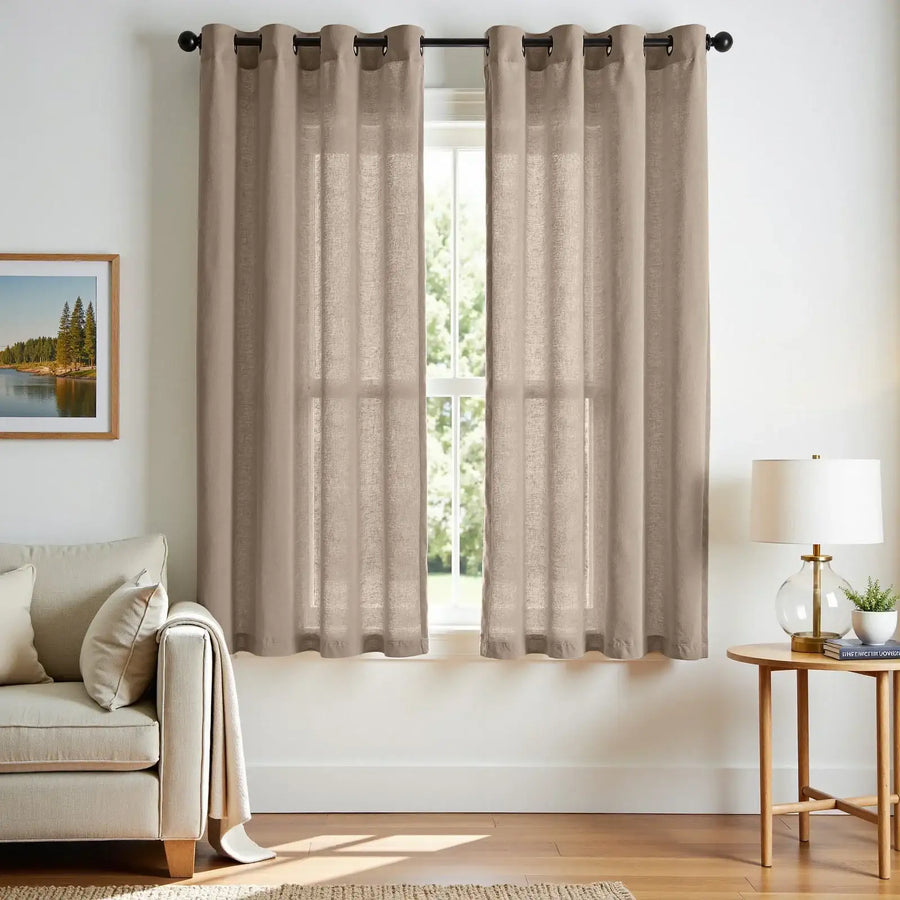 Solid Color Linen Blend Grommet Curtains - Jinchan Home