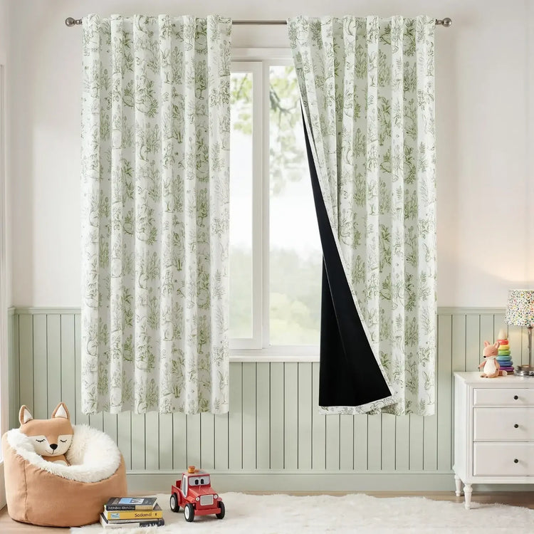 Woodland Animal Print Blackout Curtains - Jinchan Home
