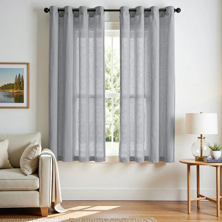Solid Color Linen Blend Grommet Curtains - Jinchan Home