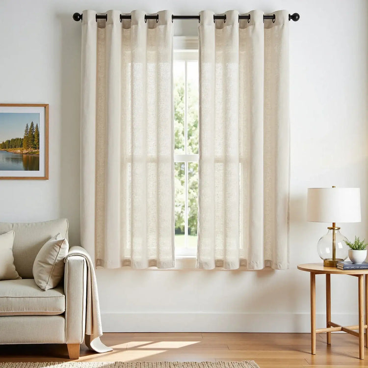 Solid Color Linen Blend Grommet Curtains - Jinchan Home