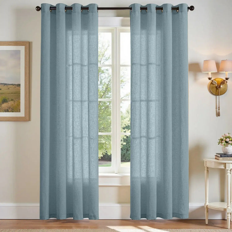 Solid Color Linen Blend Grommet Curtains - Jinchan Home