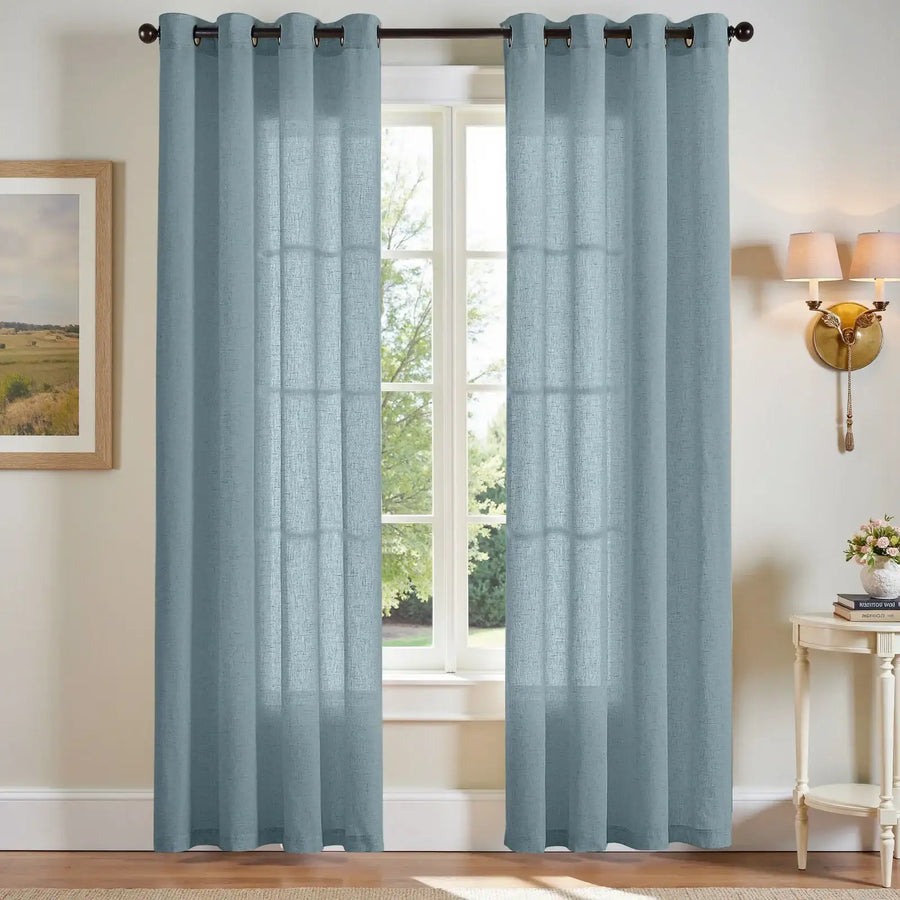 Solid Color Linen Blend Grommet Curtains - Jinchan Home