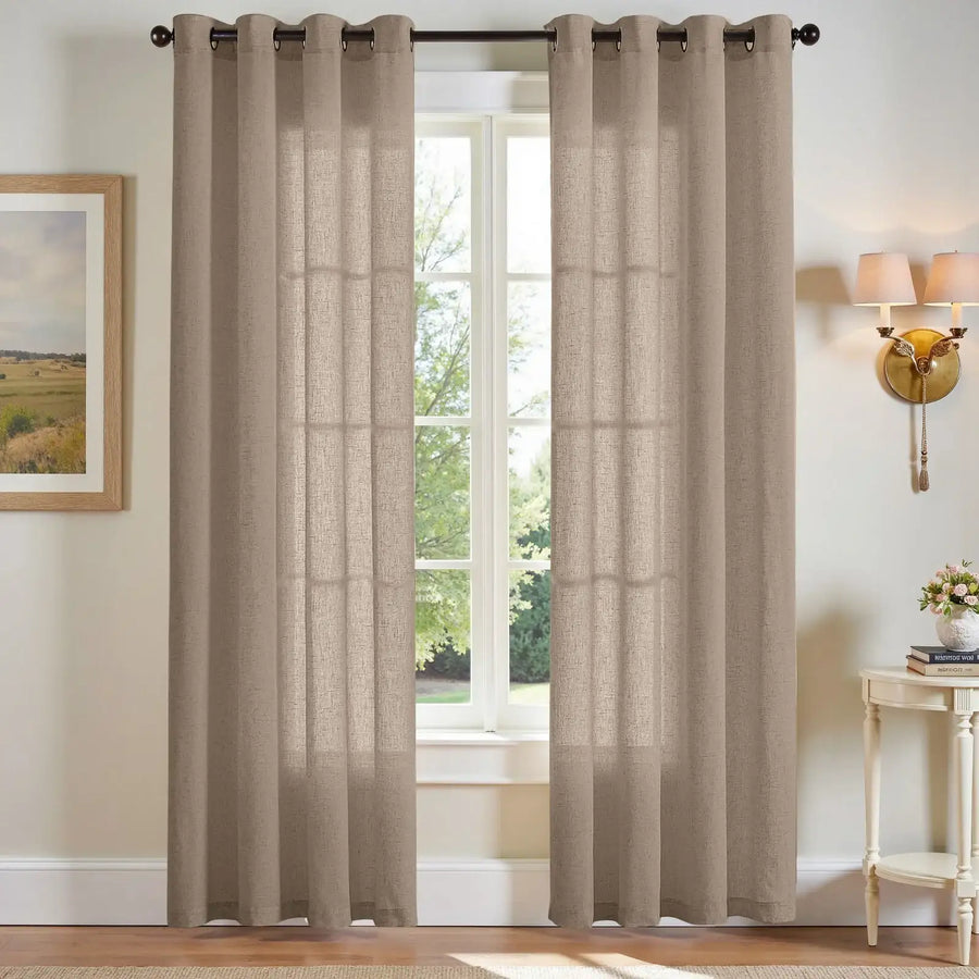 Solid Color Linen Blend Grommet Curtains - Jinchan Home