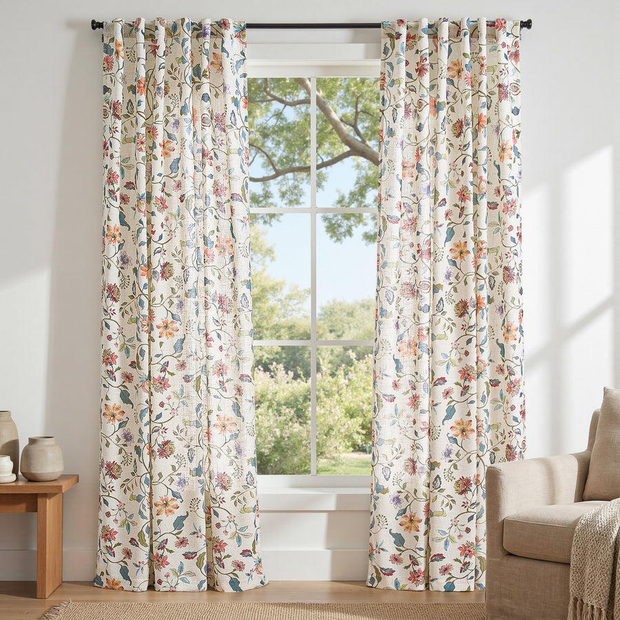 Hattie Floral Linen Blend Curtains - Jinchan Home