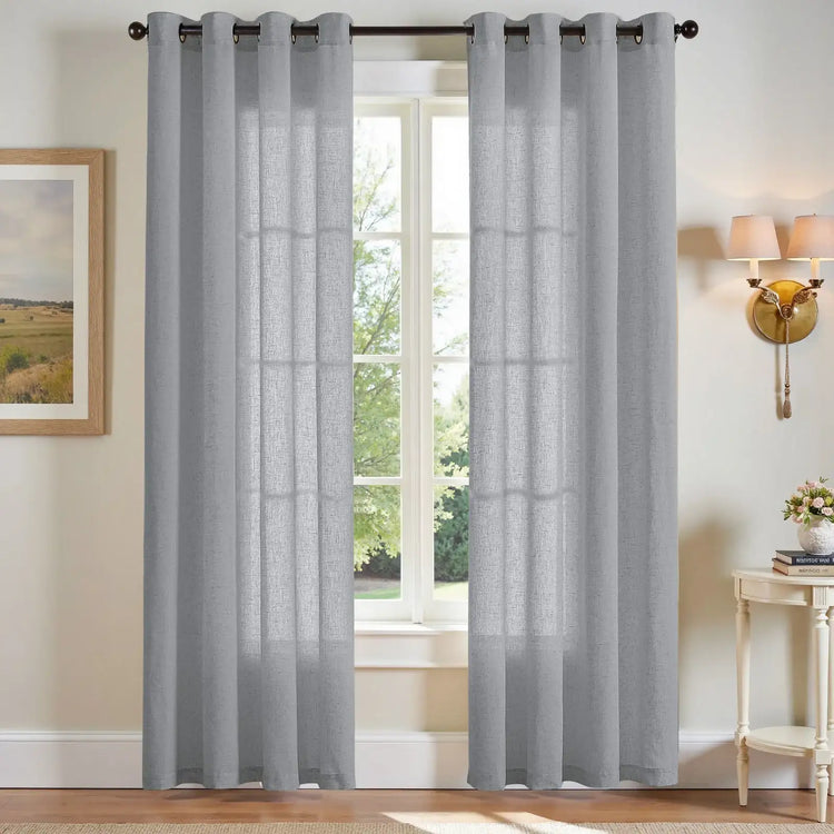 Solid Color Linen Blend Grommet Curtains - Jinchan Home