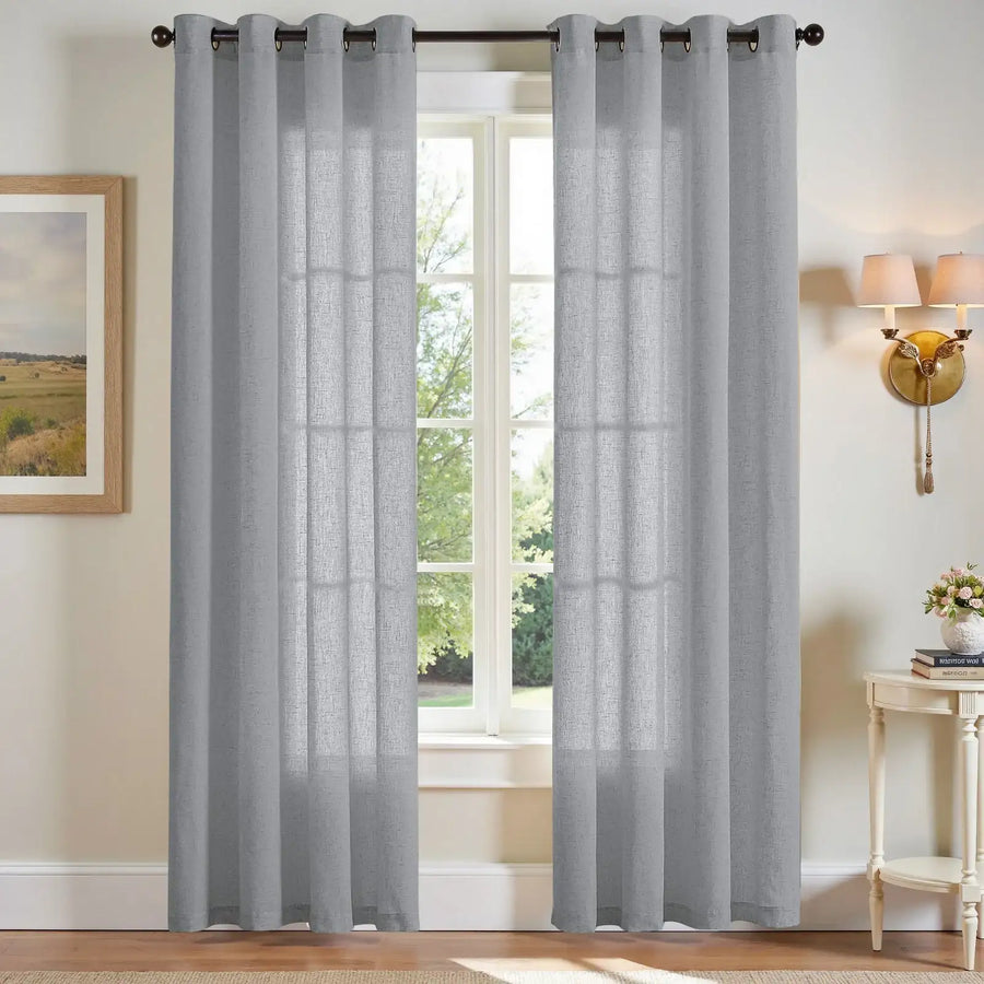 Solid Color Linen Blend Grommet Curtains - Jinchan Home