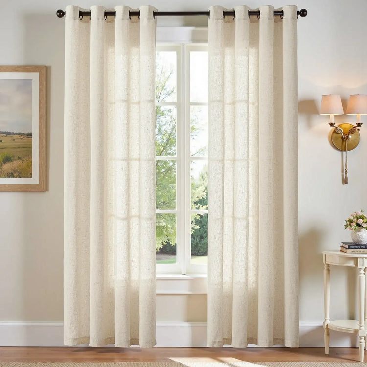 Solid Color Linen Blend Grommet Curtains - Jinchan Home