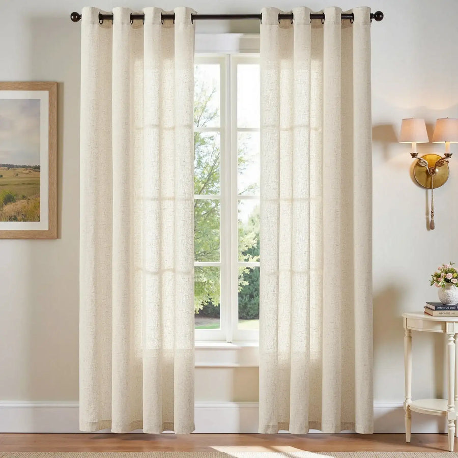 Solid Color Linen Blend Grommet Curtains - Jinchan Home