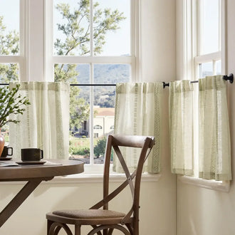 Boho Geometric Stripe Embroidered Kitchen Curtains - Jinchan Home