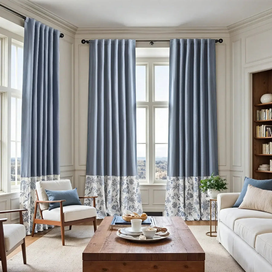 Two-Tone Damask Floral 3-in-1 Curtains - Jinchan Home
