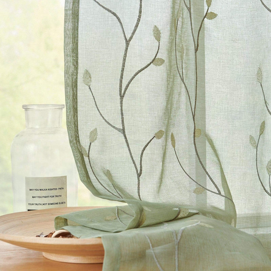Leaf Embroidered Sheer Curtains - Jinchan Home