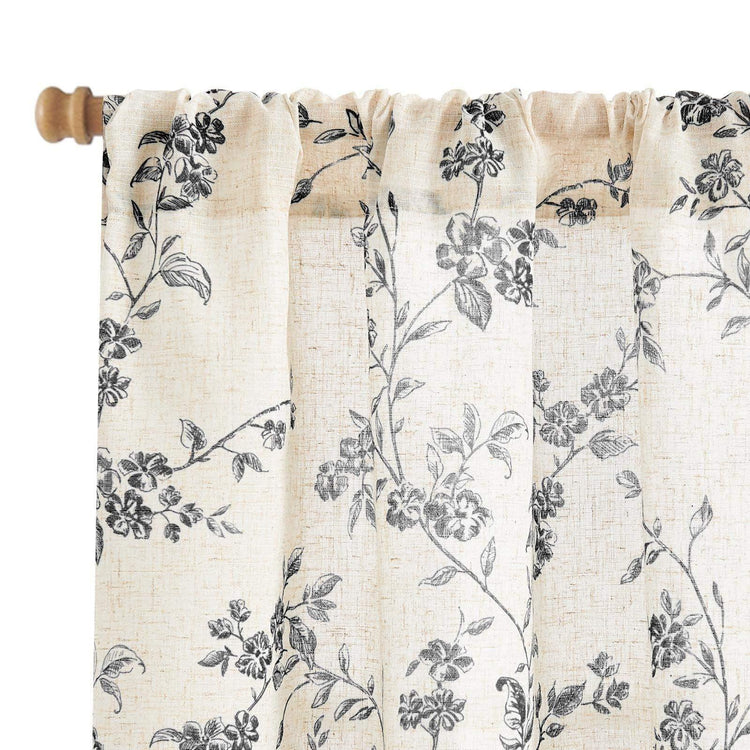 Bloom Vine Rod Pocket Kitchen Curtains - Jinchan Home