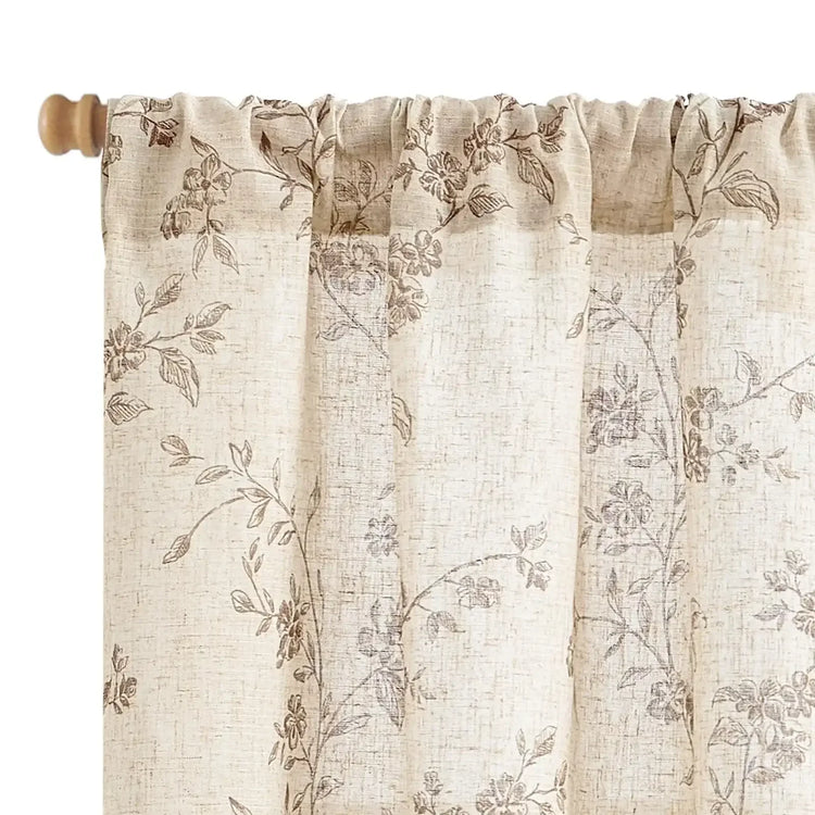 Bloom Vine Rod Pocket Kitchen Curtains - Jinchan Home