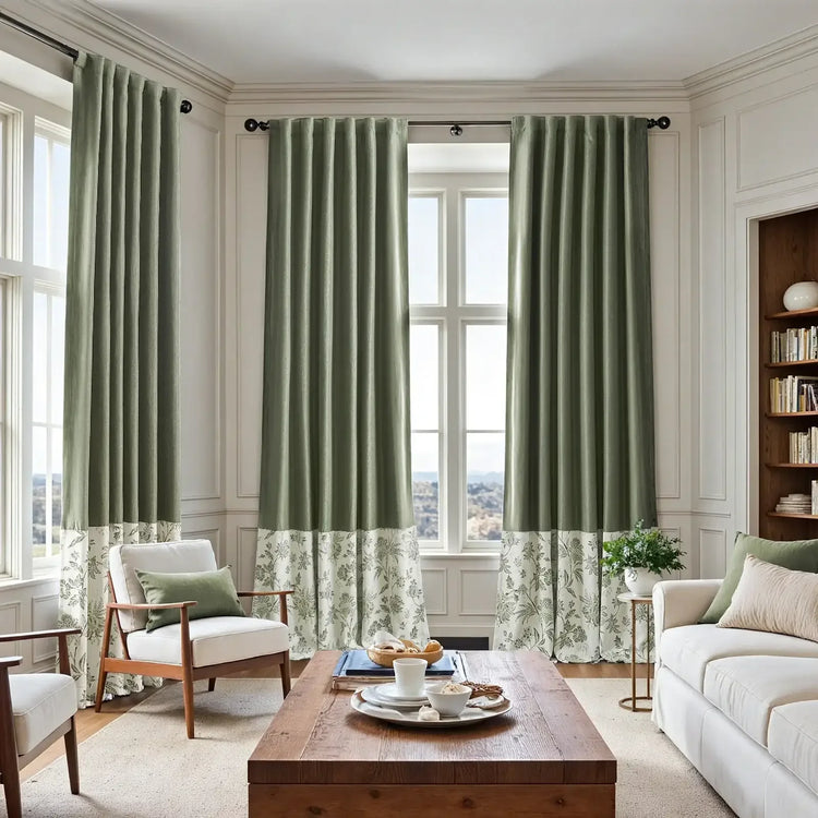 Two-Tone Damask Floral 3-in-1 Curtains - Jinchan Home