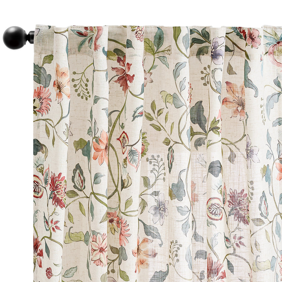 Hattie Floral Linen Blend Curtains - Jinchan Home