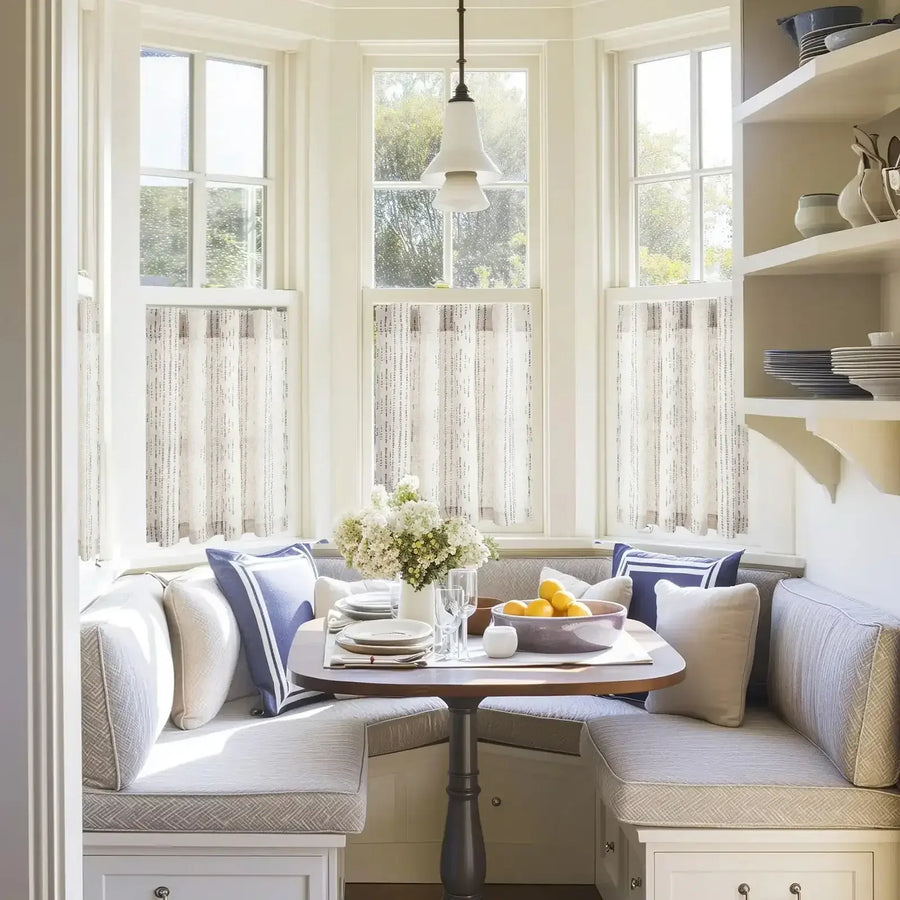 Boho Linen Back Tab Kitchen Curtains - Jinchan Home
