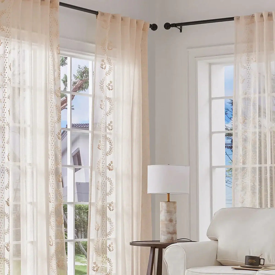 Embroidered Floral Sheer Curtains - Jinchan Home