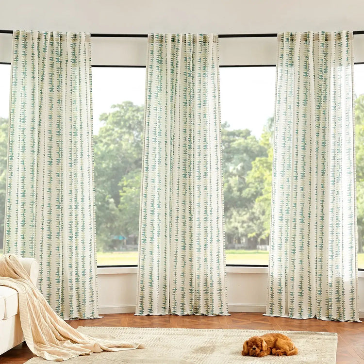 Boho Prism Triangle Stripe Linen Curtains - Jinchan Home