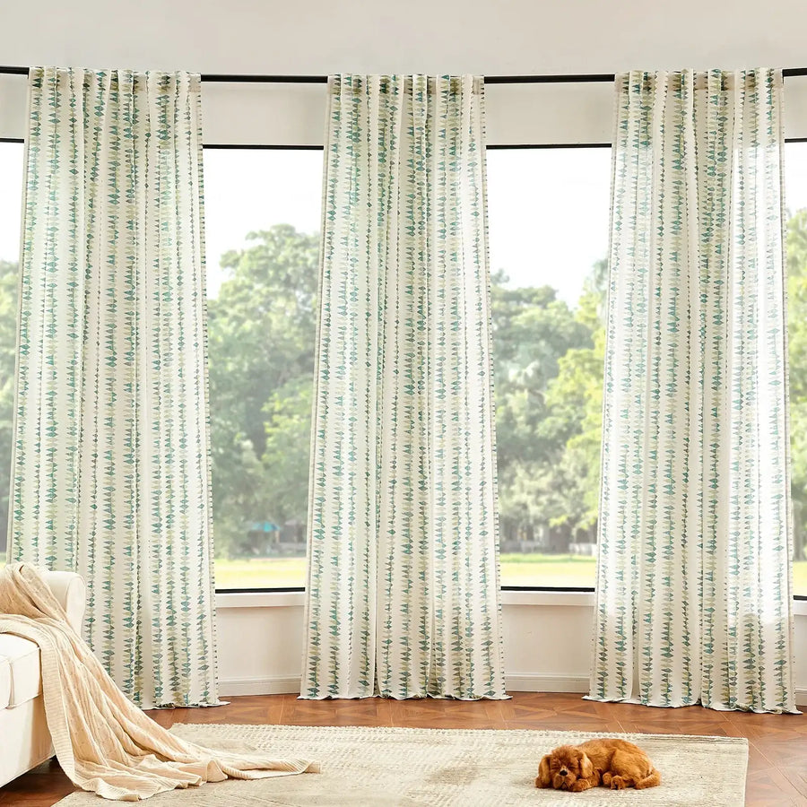 Boho Prism Triangle Stripe Linen Curtains - Jinchan Home