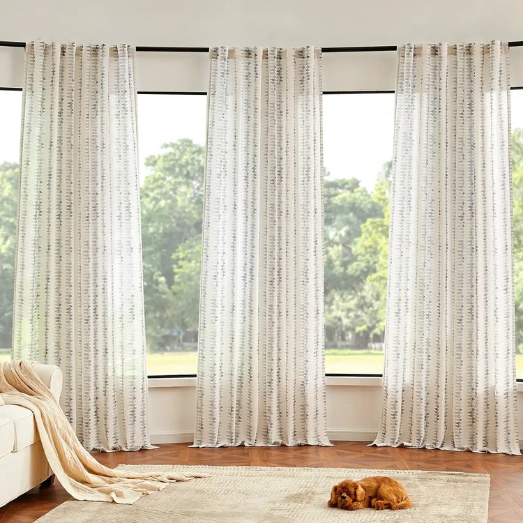 Boho Prism Triangle Stripe Linen Curtains - Jinchan Home