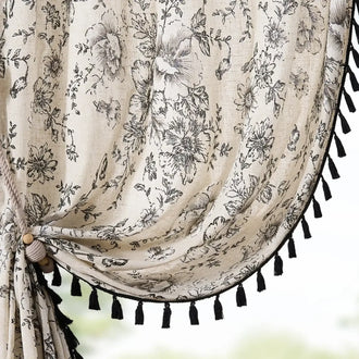 
                    
                      Black Tasseled Floral Curtains - Jinchan Home
                    
                  