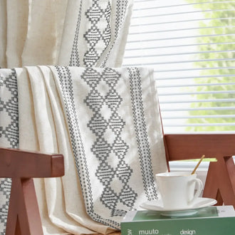 
                    
                      Embroidered Boho Ikat Geometric Curtains - Jinchan Home
                    
                  