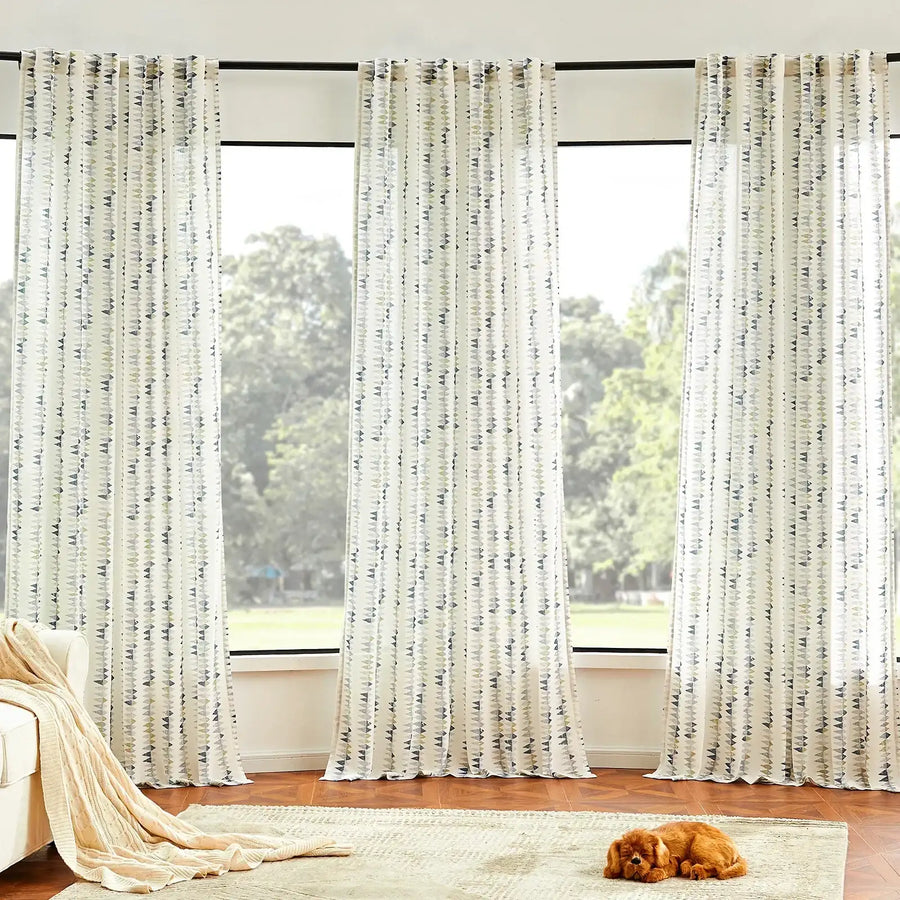 Boho Prism Triangle Stripe Linen Curtains - Jinchan Home