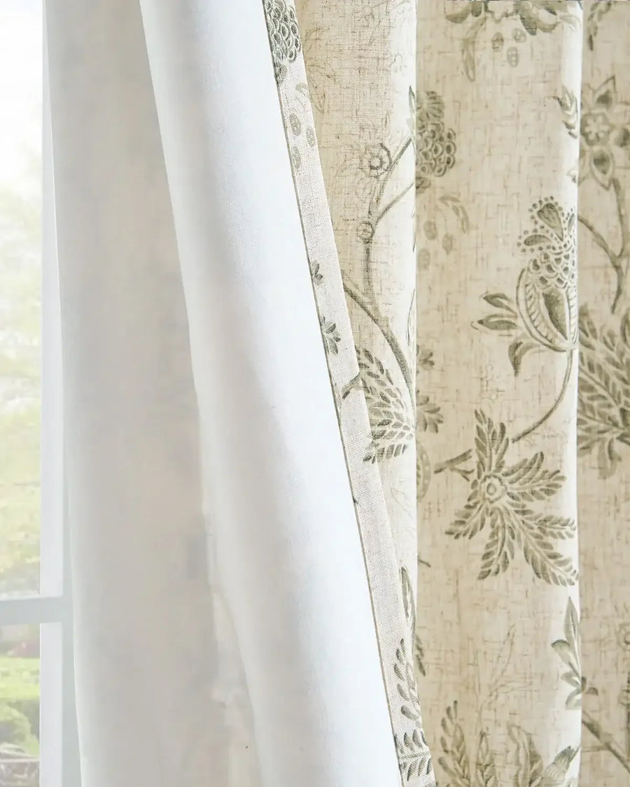 Vintage Botanical Vine Linen Curtains - Jinchan Home