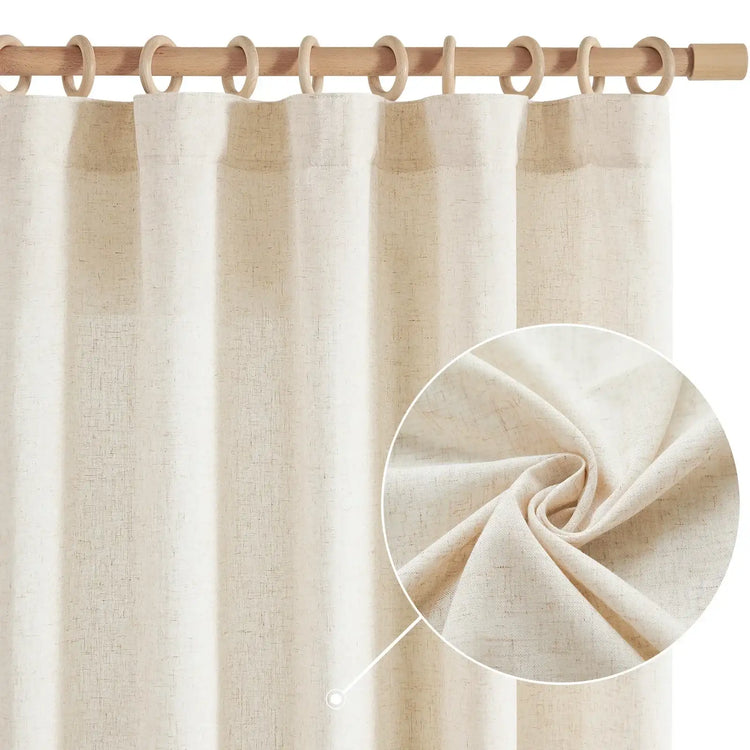 Solid Linen-Blend Flat Curtains - Jinchan Home