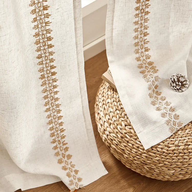 Braided Jute Trim Linen Blend Curtains - Jinchan Home