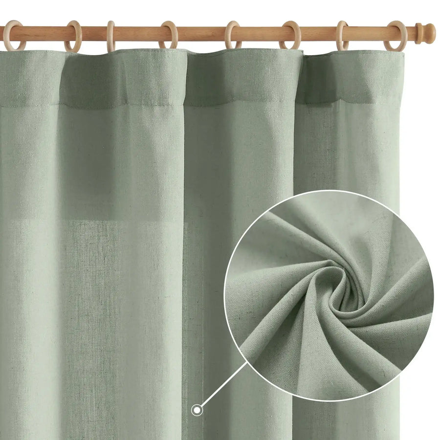 Solid Linen-Blend Flat Curtains - Jinchan Home