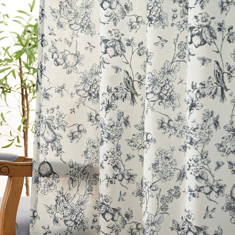 Vintage Bird & Vine Linen Curtains - Jinchan Home