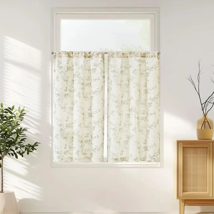Bloom Vine Rod Pocket Kitchen Curtains - Jinchan Home