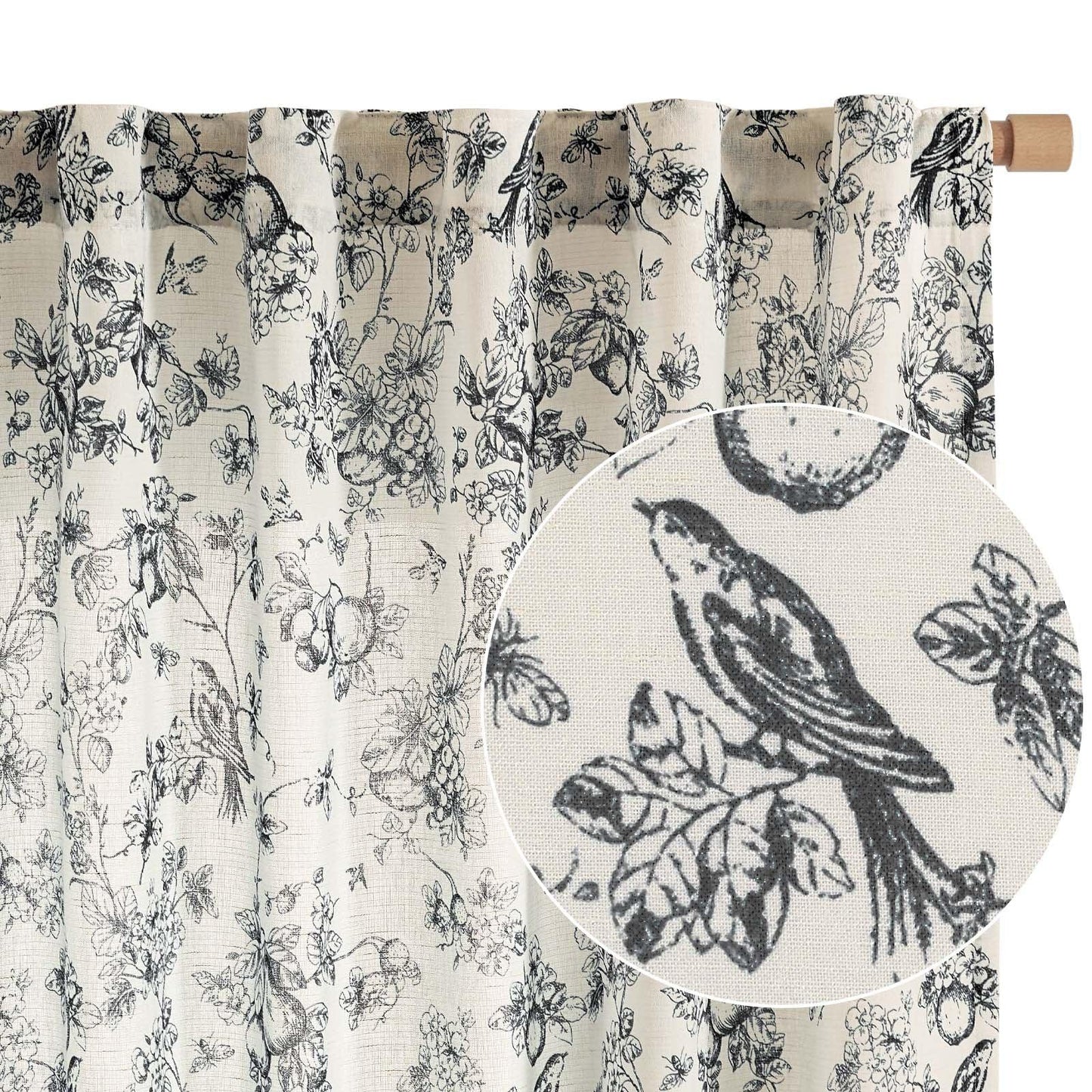 Vintage Bird & Vine Linen Curtains - Jinchan Home