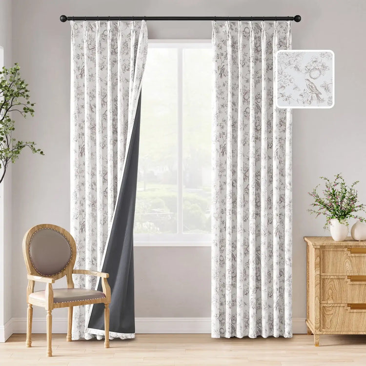 Botanical Birds Jouy Curtains - Jinchan Home
