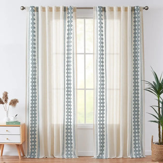 
                    
                      Embroidered Boho Ikat Geometric Curtains - Jinchan Home
                    
                  
