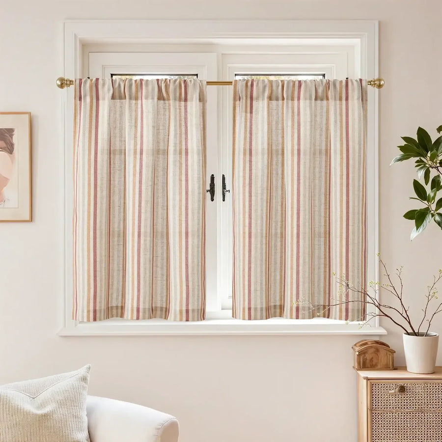 Colorful Striped Linen-Blend Kitchen Curtains - Jinchan Home