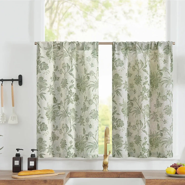 Vintage Botanical Floral Print Kitchen Curtains - Jinchan Home